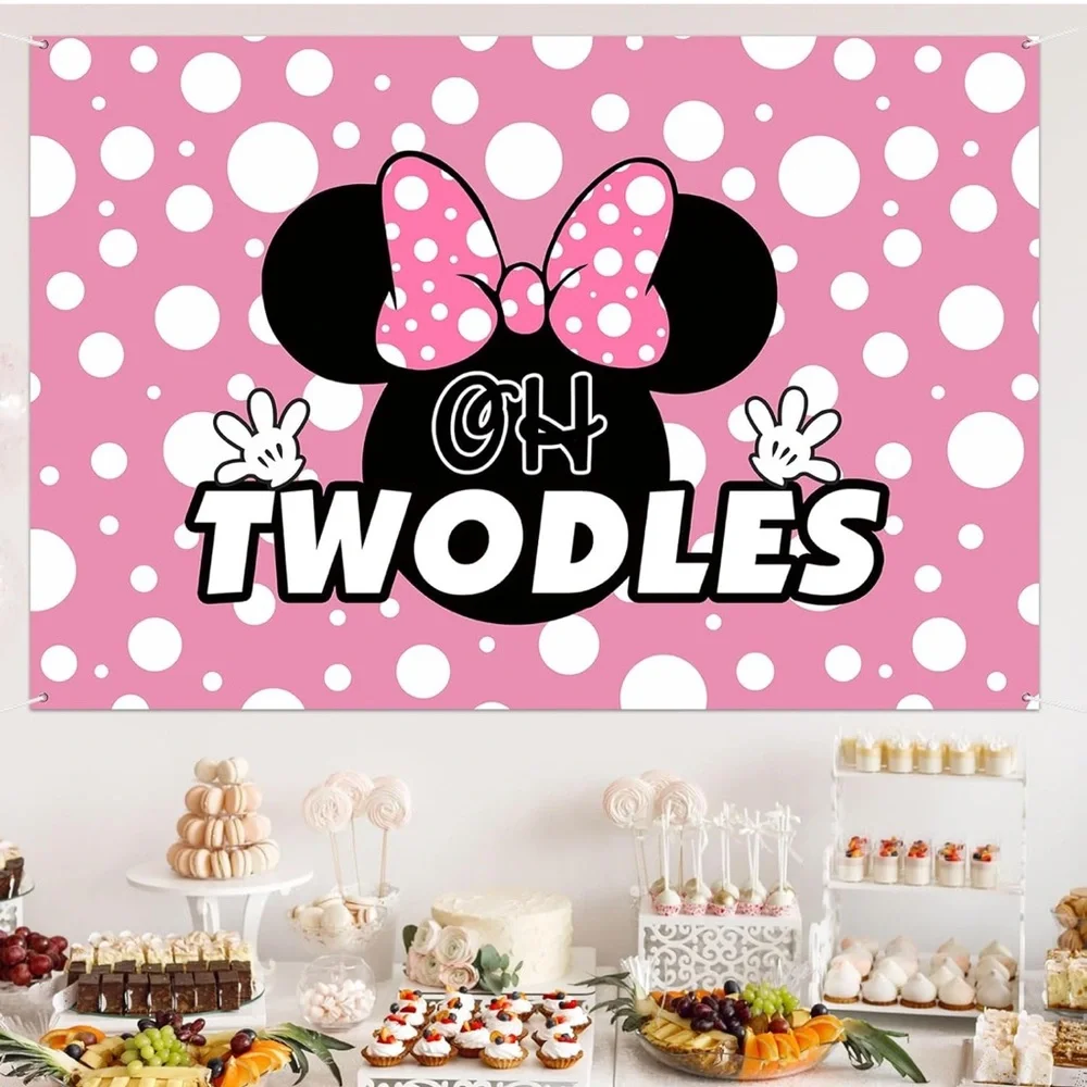 Minnie Mouse Theme “Oh Twodles” Backdrop Banner 6x4Ft. With 4 Grommets